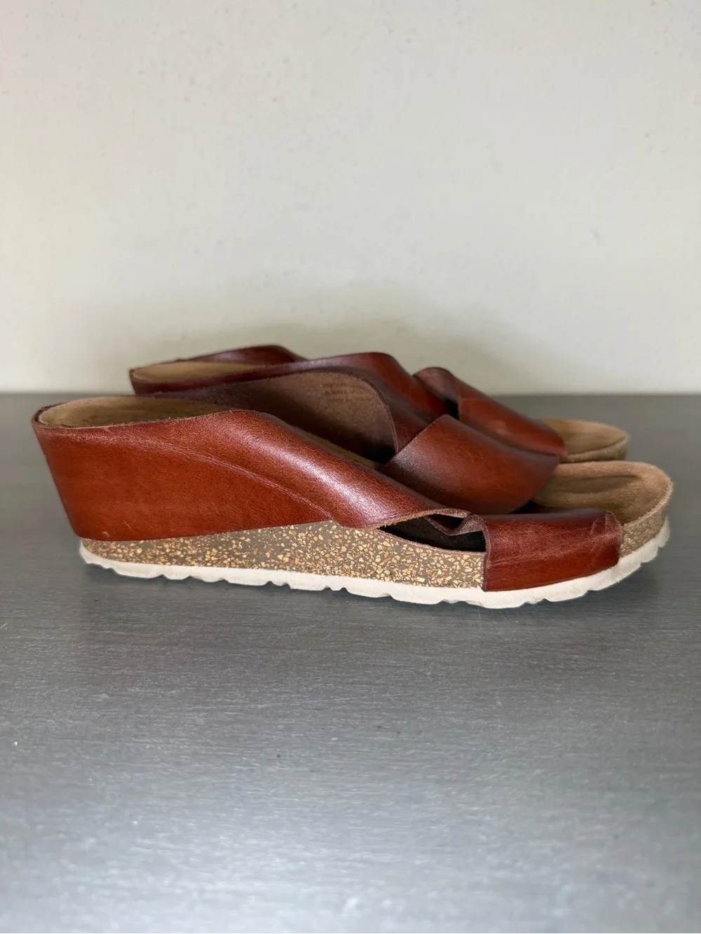 Yokono Spain Brown Leather Platform Slide Sandals Sz. 8 Minimalist Boho